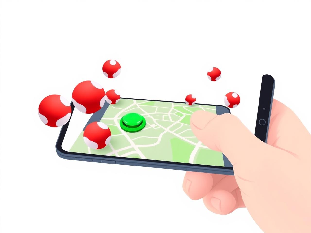 Celular com Pokémon GO usando joystick do PGSharp e pokébolas